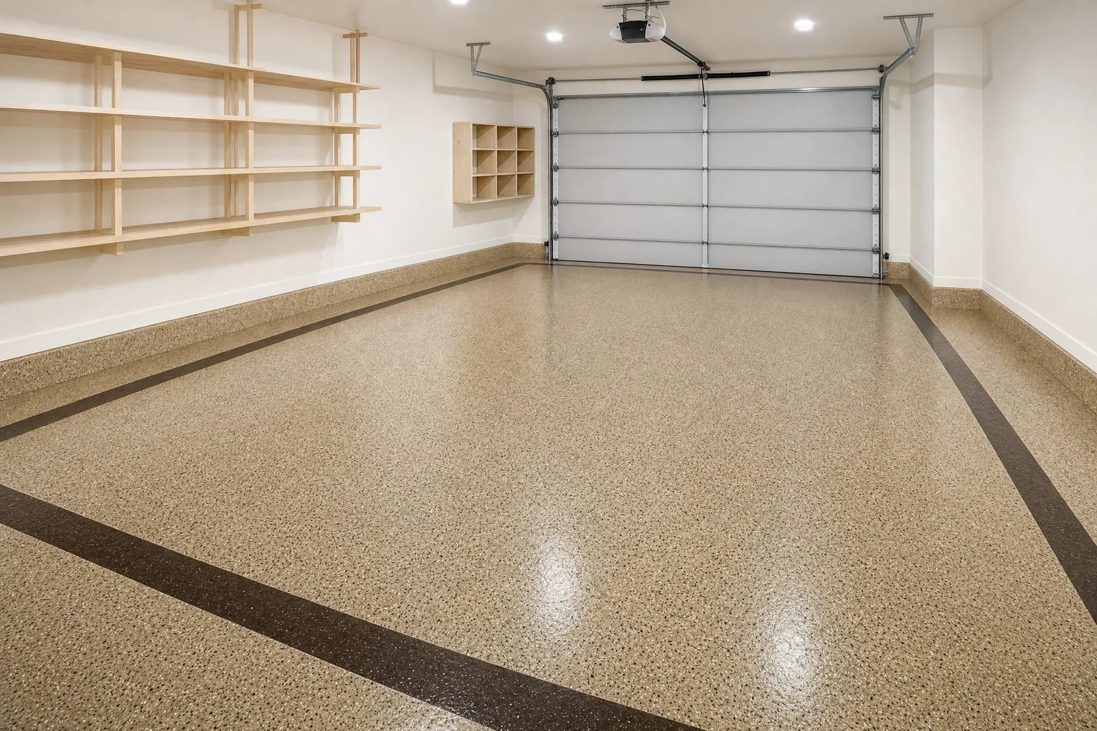 Tan flake floor with dark accent border